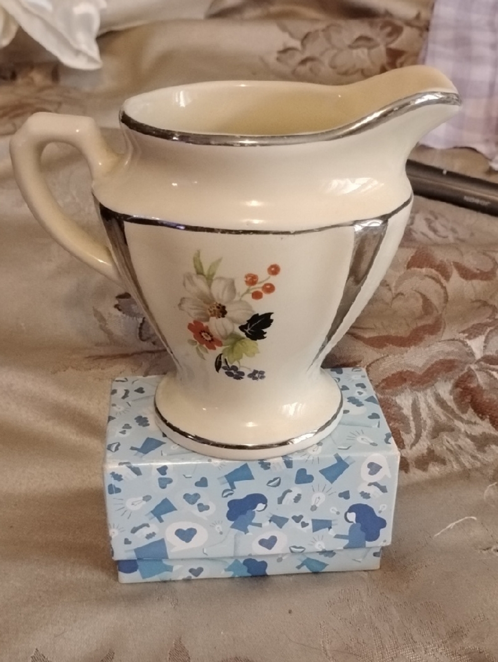 4.5" Tall  20s Or 30s Collectible Porcelier Creamer Pitcher with Silver Trim
